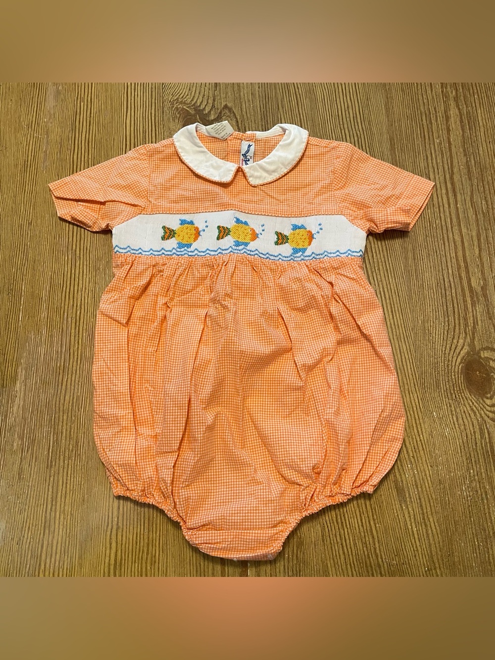 Vintage Silly Goose Smocked Bubble Romper Fish 100% cotton